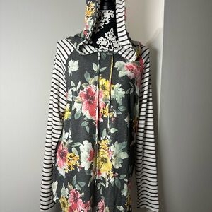 Floral and Striped Hoodie